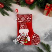 Носок для подарков "Подарочек" 18,5*26 см, снеговик красный 3544084