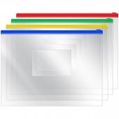 Папка-конверт на zip-молнии OfficeSpace А5, прозрачная, молния цветная