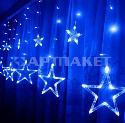 Гирлянда эл. бахрома 3 м (65*40*30), синий, 12 LED "Звезды"
