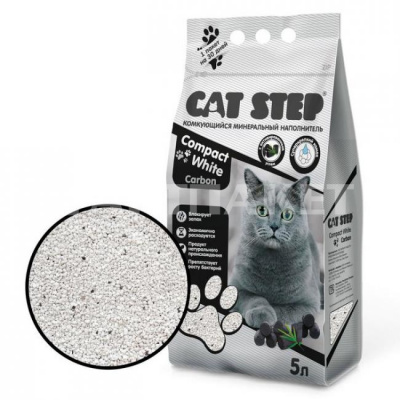 Наполнитель д/кош.туалета CAT STEP Compact White Carbon, минеральный комкующийся  5 л 5054253