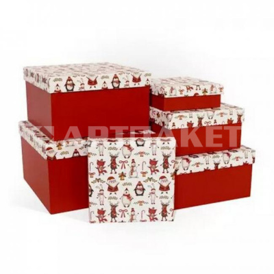 Коробка подарочная НГ 9х9х4 Теплая Компания красный Лен