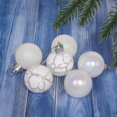 Набор шаров елочных пластик 6 шт, d 4 см, белый, "Микс фактур" 201-1035