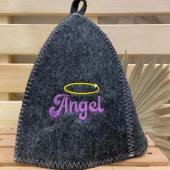 Шапка банная классическая серая с вышивкой "Angel"