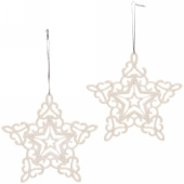 Набор подвесок пластик, 2 шт, 10 см, в блестках, "Звездочки кружевные" белый 916-0442