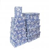 Коробка картон прямоугольная 10 33*25,5*14см Белые цветочки на синем