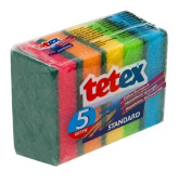 Губки д/мытья посуды поролон с абразивом, 5 шт, 7,5х4,5х2,1 см "TETEX" 02-02-0149