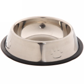 Миска металлическая 200 мл. "Лапки" чёрный пластиковый ободок, 15,5*4,5 см.