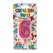 Свеча д/торта Цифра 6 Грация розовая
