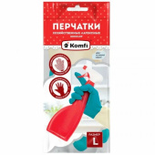 Перчатки латекс, прочные, без х/б напыл-я, бежево-бирюзовые, р-р L, "Komfi", 1 пара
