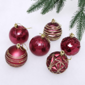 Набор шаров елочных пластик 6 шт, d 6 см, рубин, "Волшебный вечер" 201-1131