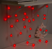 Гирлянда эл. нить 5 м, 30 LED, IP20, "Ежики", красный, прозрачный провод 3590697