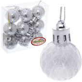 Набор шаров елочных пластик 9 шт, d 3 см, серебро, "Рельефный узор" 183-829