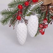 Набор игрушек елочных пластик 2 шт, 9 см, "Шишки", белый 916-0419