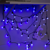 Гирлянда эл. нить 10 м, 100 LED, IP44, "Шарики", синий, черный провод 671563