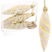 Набор игрушек елочных пластик 3 шт, 11 см, золото, "Сосульки снежные" 196-738