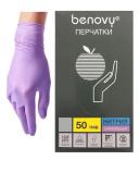 Перчатки нитрил, неопудренные, нестерильные, сиреневые, р-р XL, Benovy, 50 пар/кор