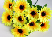 Букет цветов искусственных текстиль Подсолнухи "Солнечный", 47 см, 9 голов, микс Б9946