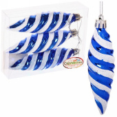 Набор игрушек елочных пластик 3 шт, 11 см, синий, "Сосульки снежные" 196-7340