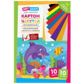 Картон цветной "Дельфин" A4 10л. 10цв. золото,серебро 