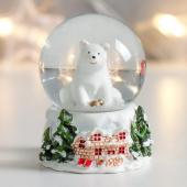 Сувенир водяной шар "Белый мишка на крыше дома" 