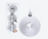 Набор шаров елочных пластик 3 шт, d 7 см, серебро, "Рельефный узор" 183-909