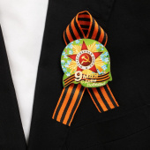 Значок деревянный "9 Мая", с георгиевской лентой 4918119