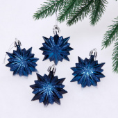 Набор игрушек елочных пластик 4 шт, 6 см, "Звезда остроконечная", сапфир