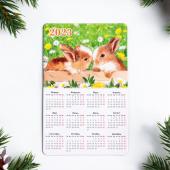Магнит новогодний с календарем "Символ года - 2023!" кролики и полевые цветы, 11х7см 9225451