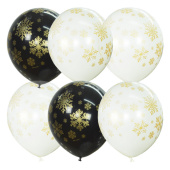 Шары воздушные 25 шт в ассортименте рис. BLACK&WHITE&TRANSPARENT(шелк)M 12"/30см 5 ст. рис. Снежинки