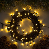 Гирлянда эл. д/улицы нить 10 м, белый теплый, 100 LED, черный провод 5167146 без адаптера
