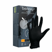 Перчатки нитрил, неопудренные, нестерильные, черные, р-р S, "Benovy", 50 пар/кор