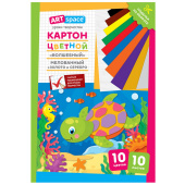 Картон цветной "Волшебный Черепашка" A4 10л. 10цв. золото,серебро Нк10-10_28661
