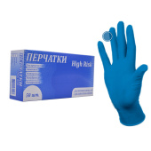 Перчатки латекс, особопрочные, без х/б напыл-я, синие, р-р XL, "High Risk", 25 пар/кор