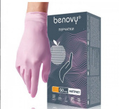 Перчатки нитрил, неопудренные, нестерильные, розовые, р-р ХS, "Benovy", 50 пар/кор 20 %
