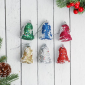 Набор игрушек елочных пластик 6 шт, 4,5 см "Колокольчик в блёстках с посыпкой", микс, пакет 2372139