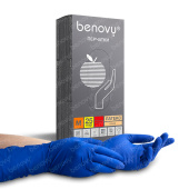 Перчатки латекс, прочные, неопудренные, нестерильные, синие, р-р L, "Benovy", 25 пар/кор