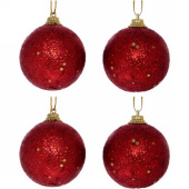 Набор шаров елочных пластик 4 шт, d 5 см, красный, "Посыпка из блесток" 201-0532