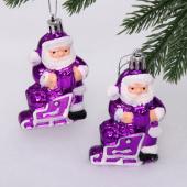 Набор елочных игрушек 2шт "Дед Мороз с подарком" фиолетовый
