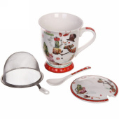 Кружка керамическая 300мл "Снеговик"с ситом и ложкой в подарочной коробке Кружка керамическая 300мл "Снеговик"с ситом и ложкой в подарочной коробке