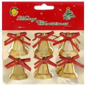Набор игрушек елочных пластик 6 шт, 3 см "Колокольчики", золото, пакет 422-134