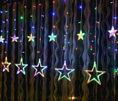 Гирлянда эл. бахрома 3 м (65*40*30), мультицвет, 12 LED "Звезды"