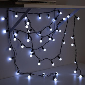 Гирлянда эл. д/улицы нить 20 м, 200 LED, IP44, "Шарики", холодный белый, черный провод 705952