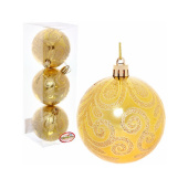 Набор шаров елочных пластик 3 шт, d 7 см, янтарь, "Рельефный узор" 201-0678