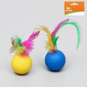 Игрушка для кошек "Рифленый шар с пером" 3,5см 2868011               