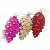 Набор игрушек елочных пластик 3 шт, 8 см, микс, "Шишки" 196-377