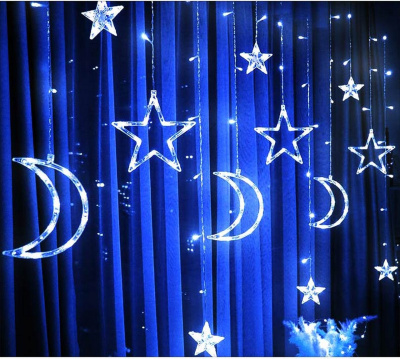 Гирлянда эл. бахрома 3 м (60*40*30), синий, 12 LED "Звезда и Луна"