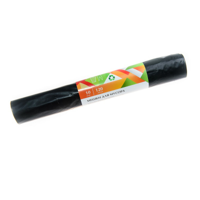 Мешок ПНД д/мусора, 70x110 см (120 л), 16 мкм, 10 шт, рулон с завязками "Amigo", черный