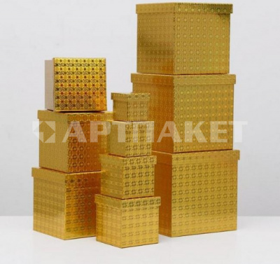 Коробка картон куб 9,5*9,5*9,5см золотые узоры