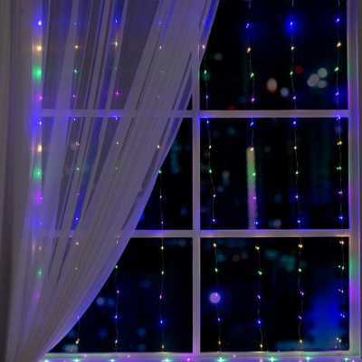 Гирлянда эл. занавес 1,6х1,6 м, 160 LED, IP20, "Роса", мультицвет, серебристый провод 5206145