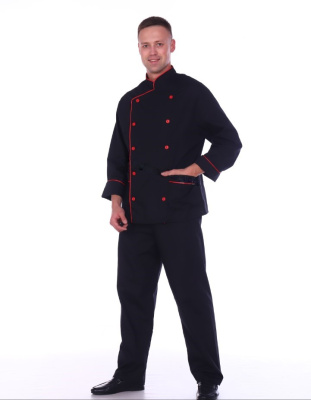 Костюм повара "Шеф" Тиси (Черный с красным кантом, 46 ) Костюм повара "Шеф" Тиси (Черный с красным кантом, 46 )